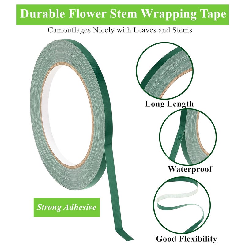 SICCOMA Green Floral Tape 2 Pack 1/4" Flower Stem Wrap Adhesive Tape for Bouquet Stem Wrapping Wedding Bouquet Tape for Binding Flowers and Floral Crafts (2PCS, 1/4”x98FT/Roll) - Image 2